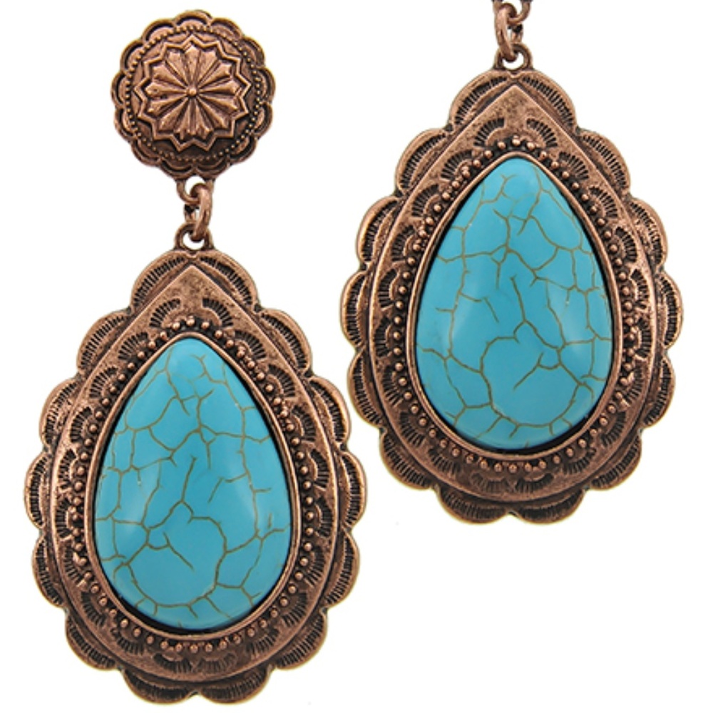 SouthWestern  coppertone turquoise drop earrings new